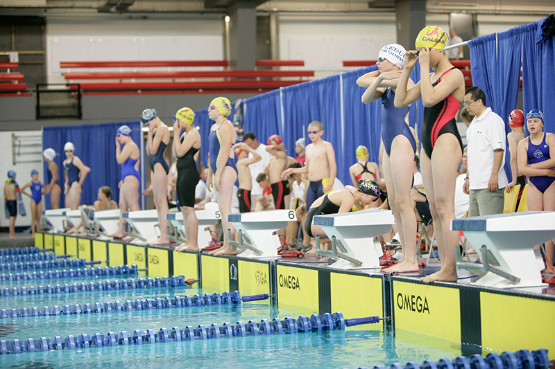 Swimmers lined up ready to compete