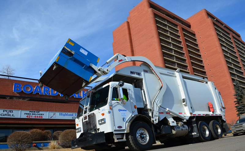 garbage truck collecting trash from bin